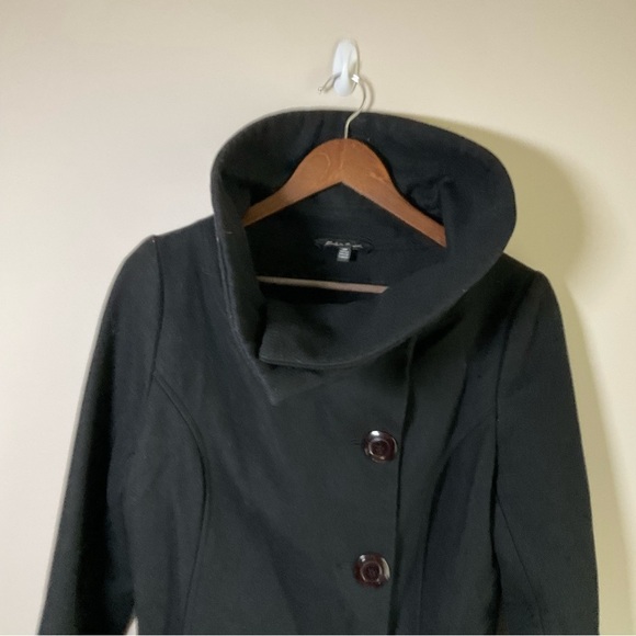 Le Chateau Woolmark Belted Pea Coat High Stand Collar Asymmetrical Black Small - Picture 7 of 12